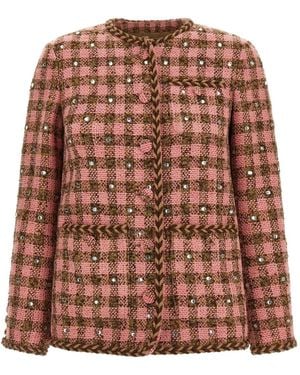GIUSEPPE DI MORABITO Rhinestone Gingham Blazer - Brown