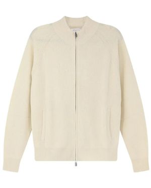 Bramani Cashmere Cardigan En Maille Côtelée À Zip - White
