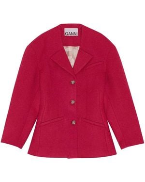 Ganni Broad-Shoulder Single-Breasted Jacket - Red