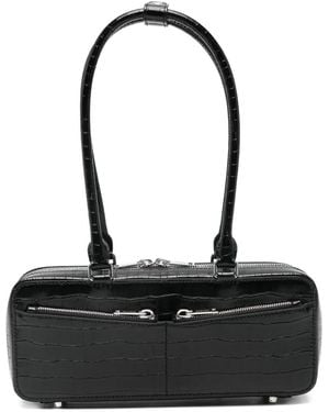 Self-Portrait Crocodile-Effect Zip-Top Shoulder Bag - Black