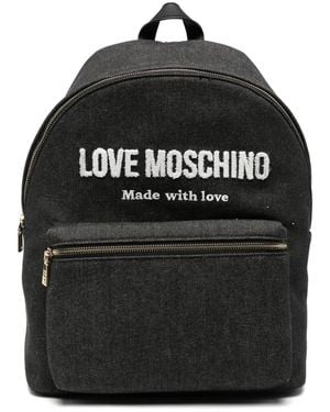Love Moschino Logo-Patch Denim Backpack - Black
