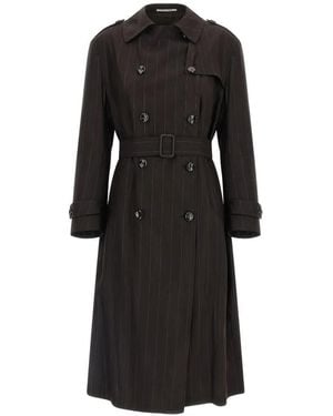 Tagliatore Bonny Pinstripe-Print Double-Breasted Trench Coat - Black