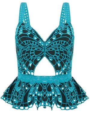 Alberta Ferretti Butterfly-Pattern Peplum Blouse - Blue