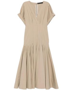 Proenza Schouler V-Neck Pleated Dress - Natural