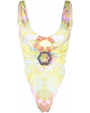 Philipp Plein Skull-Print Swimsuit - Metallic