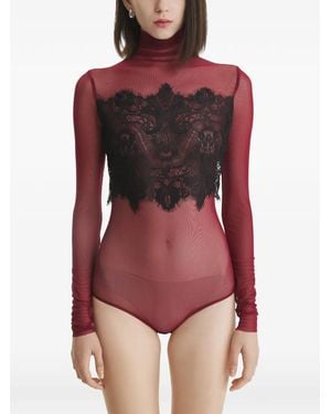 2310 STUDIO Lace-Panel Bodysuit - Red