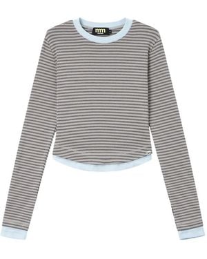 Mini Cream Striped Layered-Effect T-Shirt - Grey