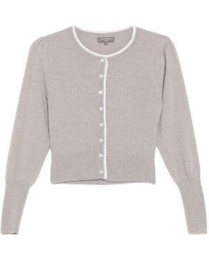 N.Peal Cashmere Lace Trim Crew Neck Cardigan - White