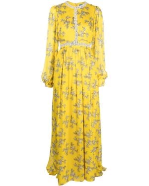 Macgraw Baroque Floral-Print Gown Dress - Yellow