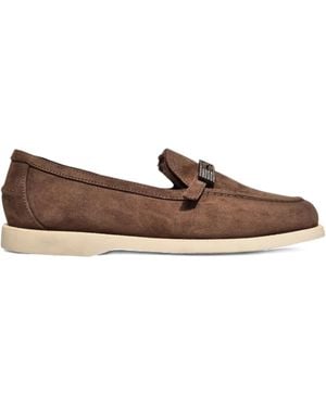Le Silla Embellished Suede Loafers - Brown