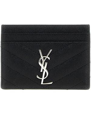 Saint Laurent Tarjetero con placa Cassandre - Negro