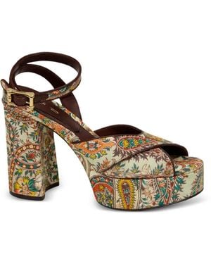 Etro Paisley-Print Buckle Sandals - Metallic
