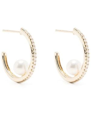Mizuki 14Kt Diamond Pearl Hoop Earrings - White