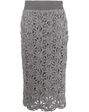 Brunello Cucinelli Sequin-Embellished Lace Skirt - Grey