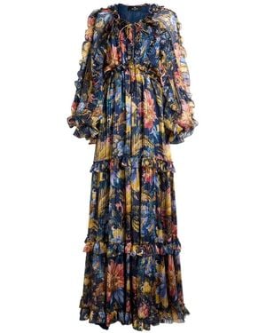Etro Zijden Maxi-Jurk Met Ruches En Bloemenmotief - Wit