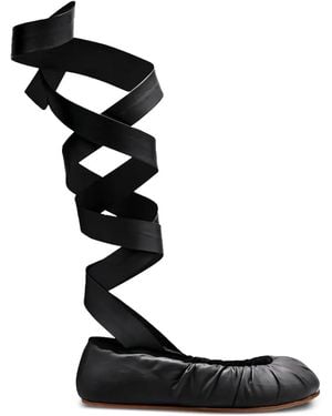 Yume Yume Ribbon-Wrap Ballet Flats - Black