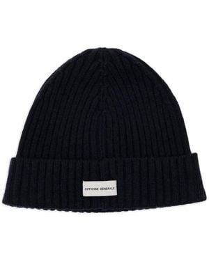 Officine Generale Logo-Patch Beanie - Blue