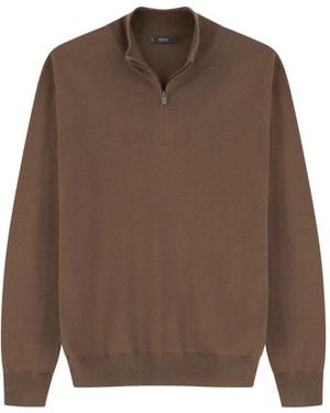 BOGGI Pull À Col Zippé En Laine Mérinos Extra Fine - Marron