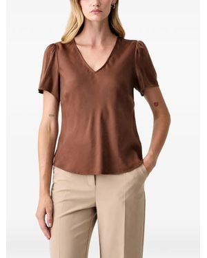 Fracomina V-Neck Puff-Sleeve Blouse - Brown