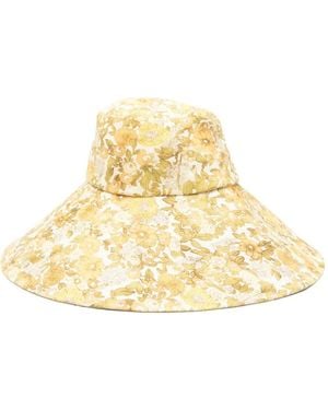 ALÉMAIS Floral-Print Wide-Brim Hat - Metallic