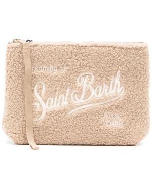 MC2 Saint Barth Aline Logo-Embroidered Shearling-Effect Clutch Bag - Natural