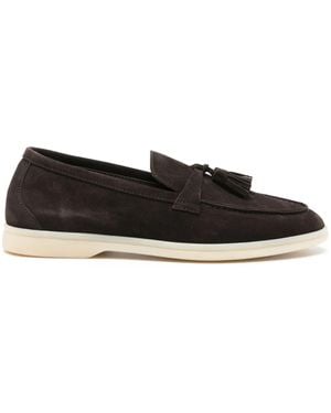 SCAROSSO Leandra Tassel-Detail Suede Loafers - Black