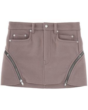 Rick Owens Zip-Detail Wool Mini Skirt - Grey