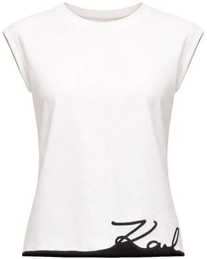 KARL LAGERFELD Signature-Hem Cotton Tank Top - White