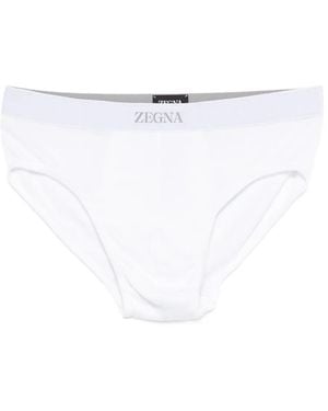 ZEGNA Logo-Waistband Briefs - White
