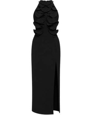 DIVEDIVINE Flower-Appliqué Halterneck Midi Dress - Black
