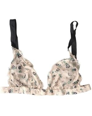 CoSTUME NATIONAL Floral-Print Lace-Trim Bras - Natural