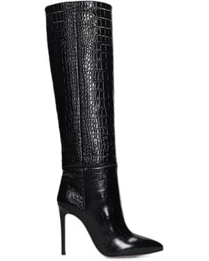 Paris Texas Croc-Effect Knee-High Boots - Black