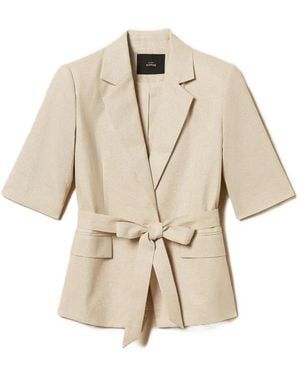Twinset Short-Sleeve Belted Blazer - Natural