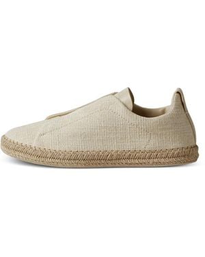 ZEGNA Linen Blend And Leather Triple Stitch Espadrilles - White