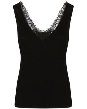 Pinko Lace-Trim Ribbed Top - Black
