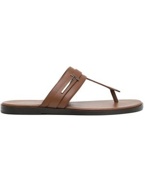 Tom Ford Logo Leather Flip-Flops - Brown