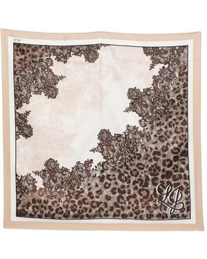 Liu Jo Lace-Print Leopard-Print Scarf - White