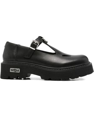 Cult Slash Buckle Strap Leather Loafers - Black