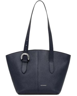 Coccinelle Buckle-Detail Pebbled Tote Bag - Blue