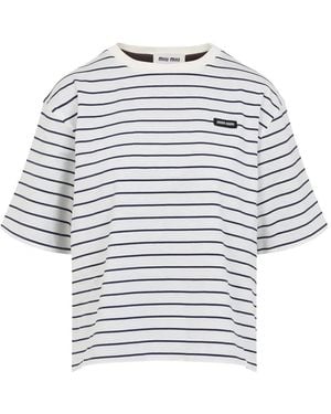 Miu Miu T-Shirt Met Gestreept Logo - Wit