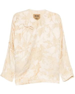 Uma Wang Abstract-Pattern Tie-Fastening Jacket - Natural
