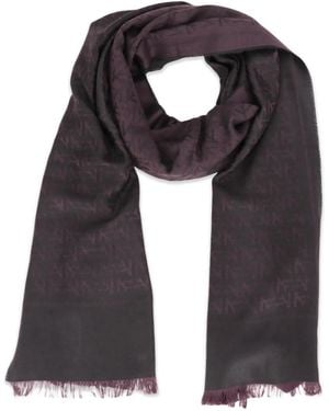 Isaia Monogram-Pattern Frayed-Edge Scarf - Black