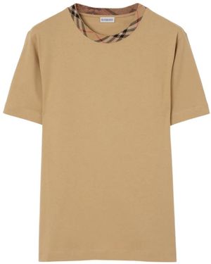 Burberry Check Trim Cotton T-Shirt - Natural