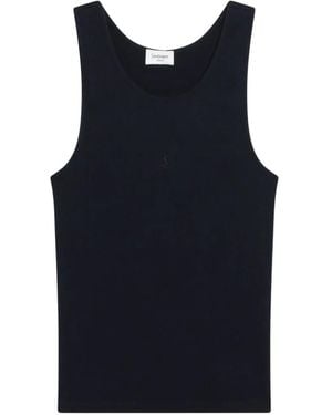 Saint Laurent Ribbed-Knit Embroidered Tank Top - Blue