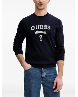 Guess Logo Crew-Neck Knitwear - Blue