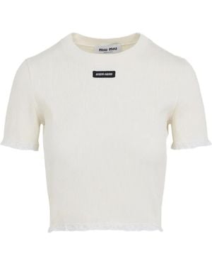 Miu Miu Top sin mangas con ribete de encaje - Blanco