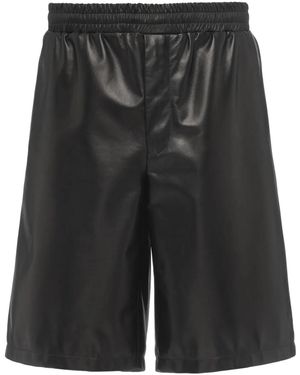 Prada Triangle-Logo Leather Bermuda Shorts - Black