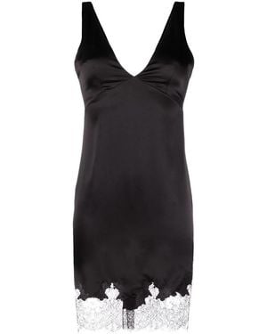 Saint Laurent Lace-Trim Satin Minidress - Black