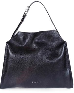 Orciani Trinity M Lagoon Grained Leather Shoulder Bag - Blue