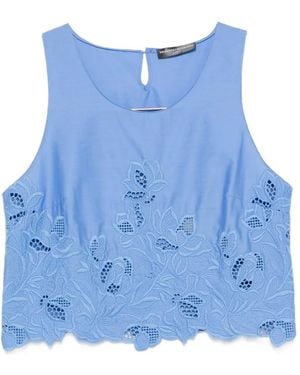 Ermanno Scervino Floral-Embroidered Scalloped-Hem Top - Blue